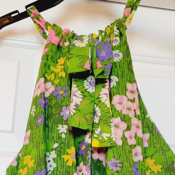 Vintage 70s Deep V Floral Green Maxi Dress - Picture 4 of 15